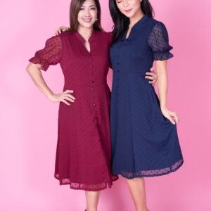 Mandarin Collar Puffy Sleeve Dress