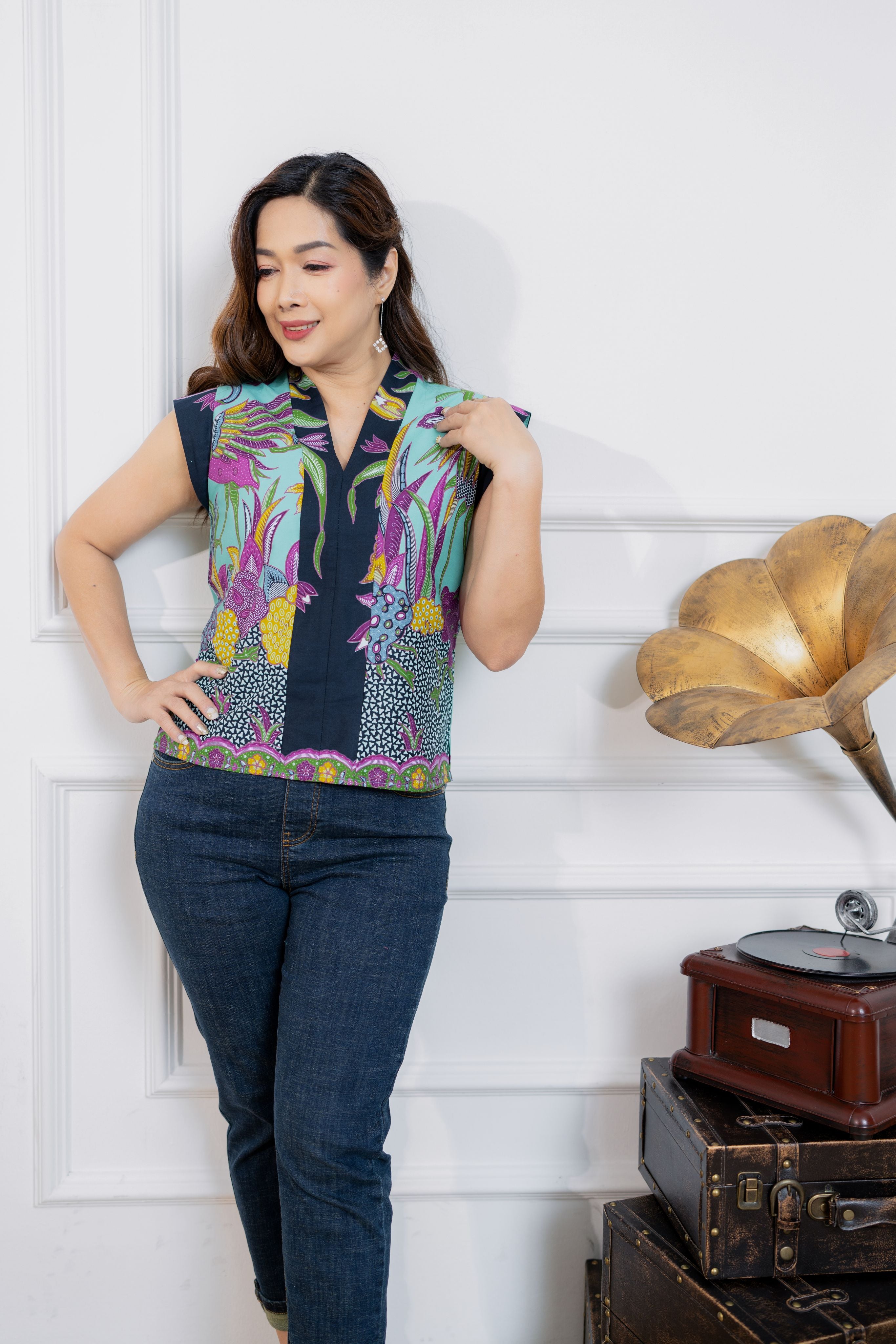 V-Neckline Vibrant Batik Blouse