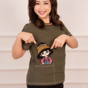 Topstitch Cartoon Embroidery Blouse