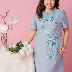 Embroidery Flower with Mandarin Collar Dress