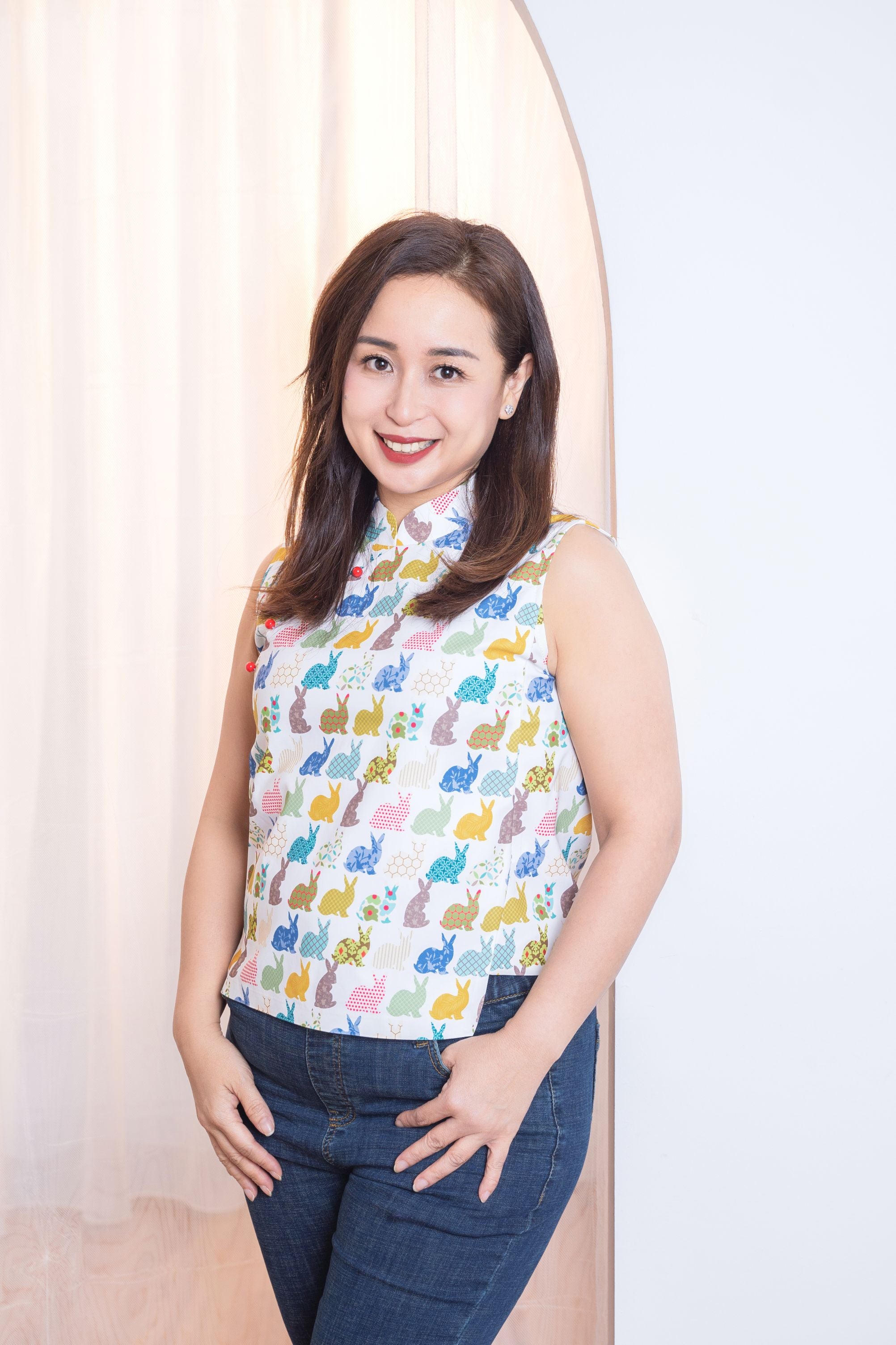 Cute Rabbit Print Cheongsam Blouse