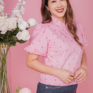 Sweet Flower Checked Blouse