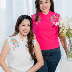 Embroidered Flower Mandarin Collar Top