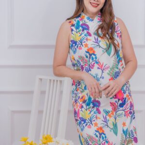 Bright Neon Flower Colour Cheongsam Dress