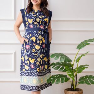 Batik Flower Pad Shoulder Dress