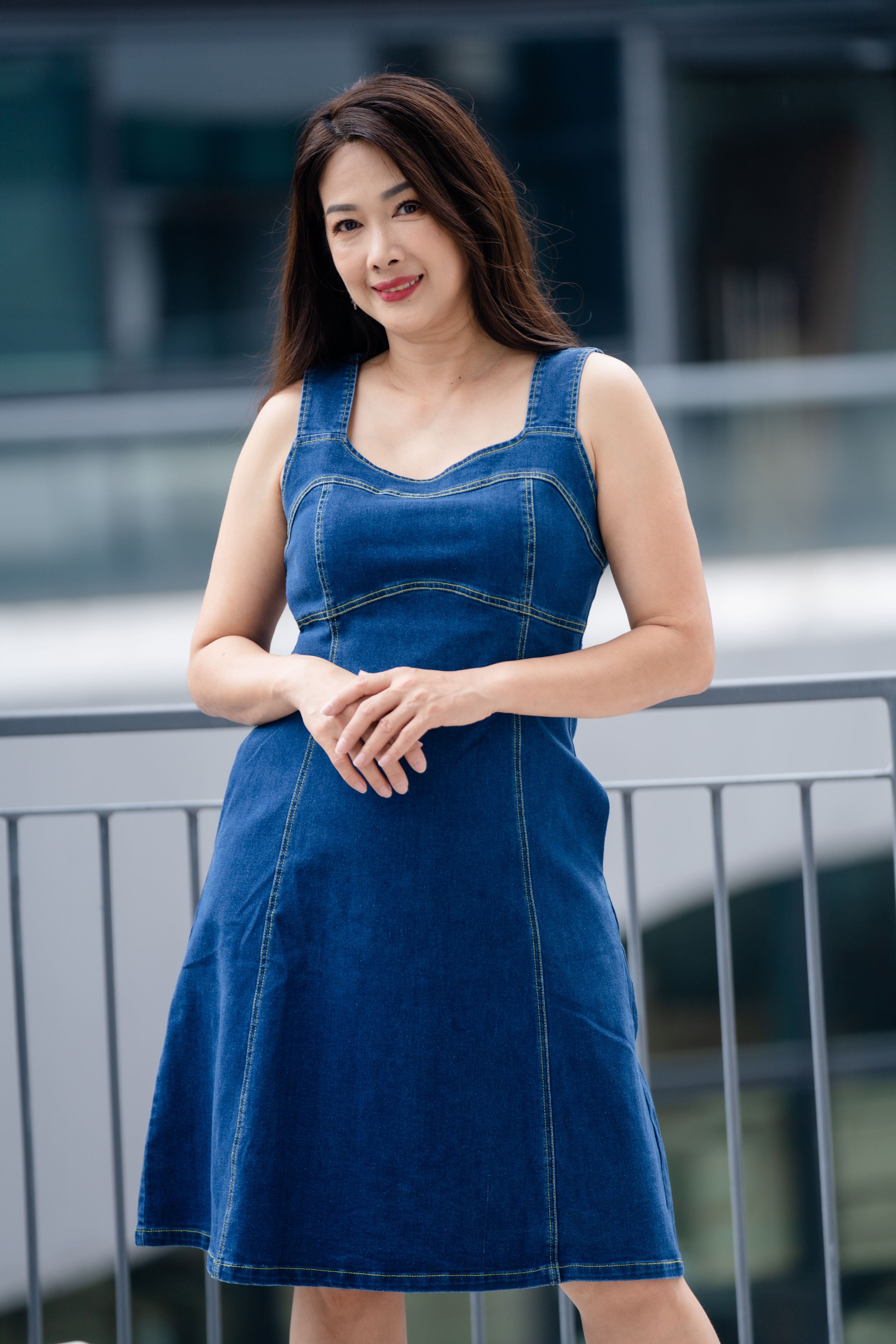 Square Neck Denim Dress