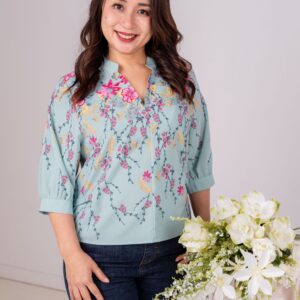 Flower Print V-Neck Blouse