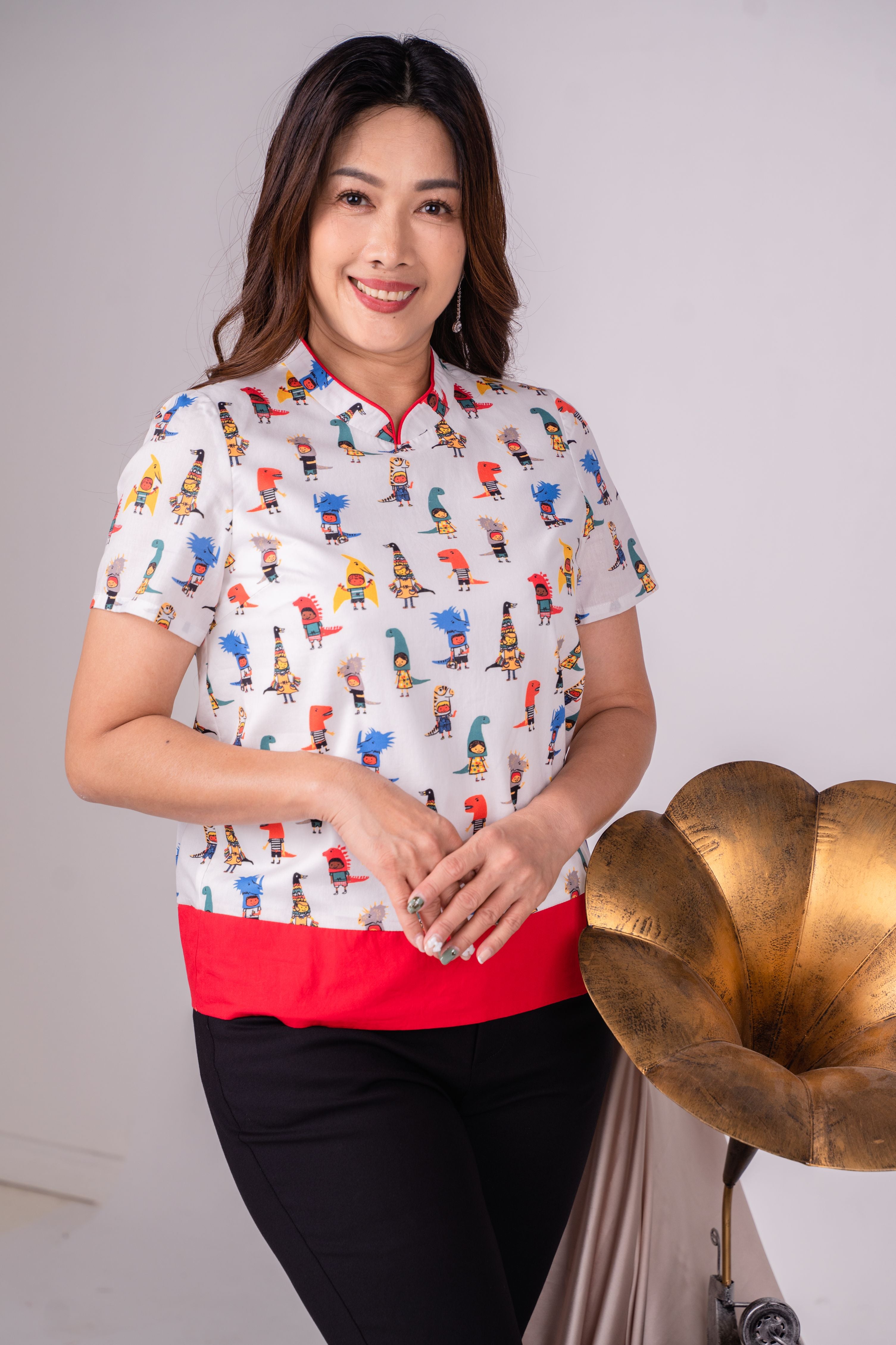 Unique Cartoon Printed Cheongsam Blouse