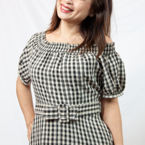 Pintuck Collar Checked Dress