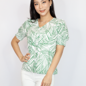 Palm Leaves Puffed Sleeve Blouse