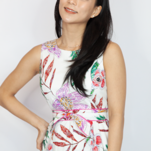 Gardenia Floral Pattern Dress with Belt