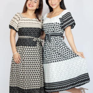 Geometric Pattern Puffy Sleeve Dress