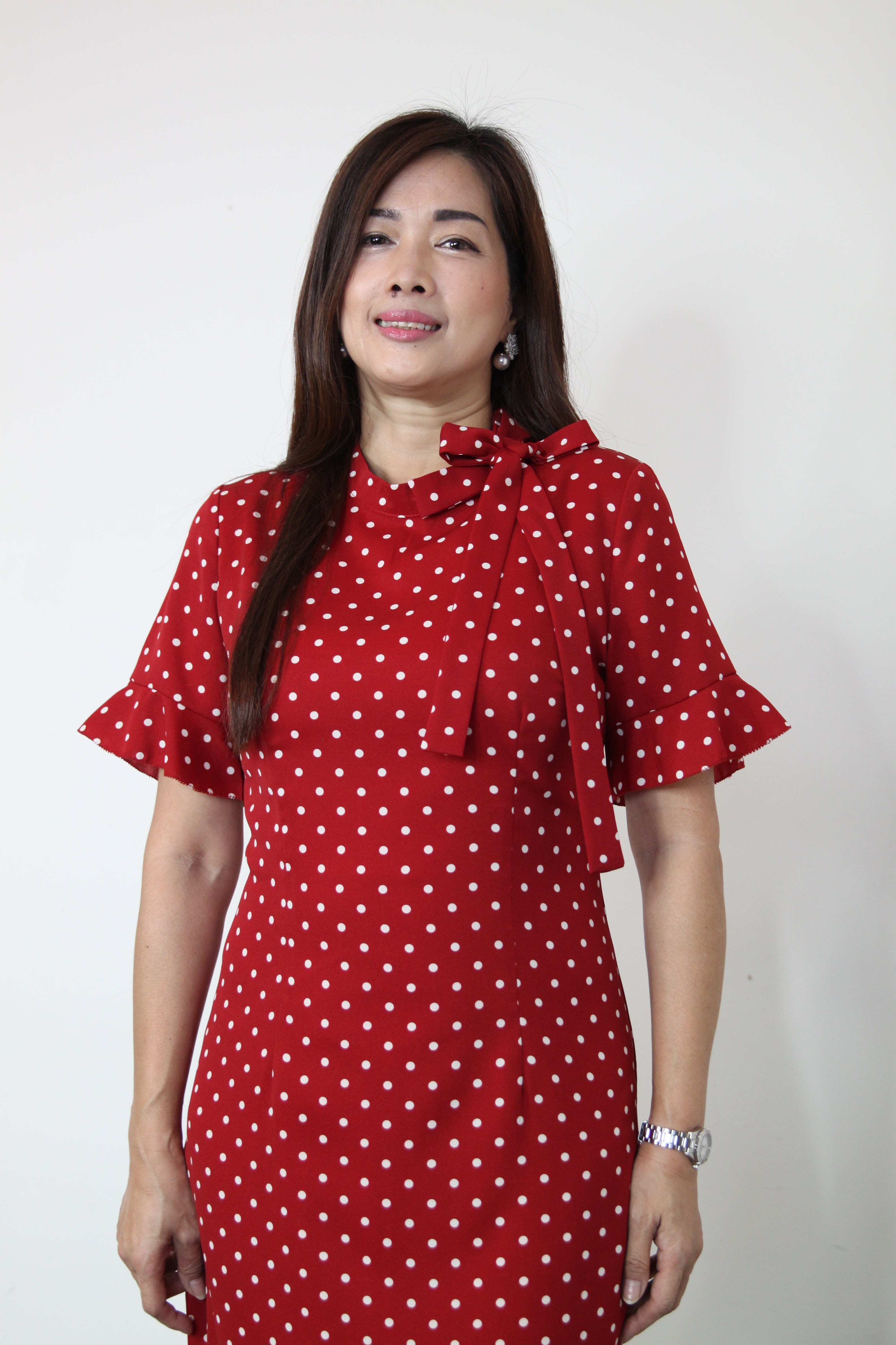 Bow Tie Collar Polka Dots Dress