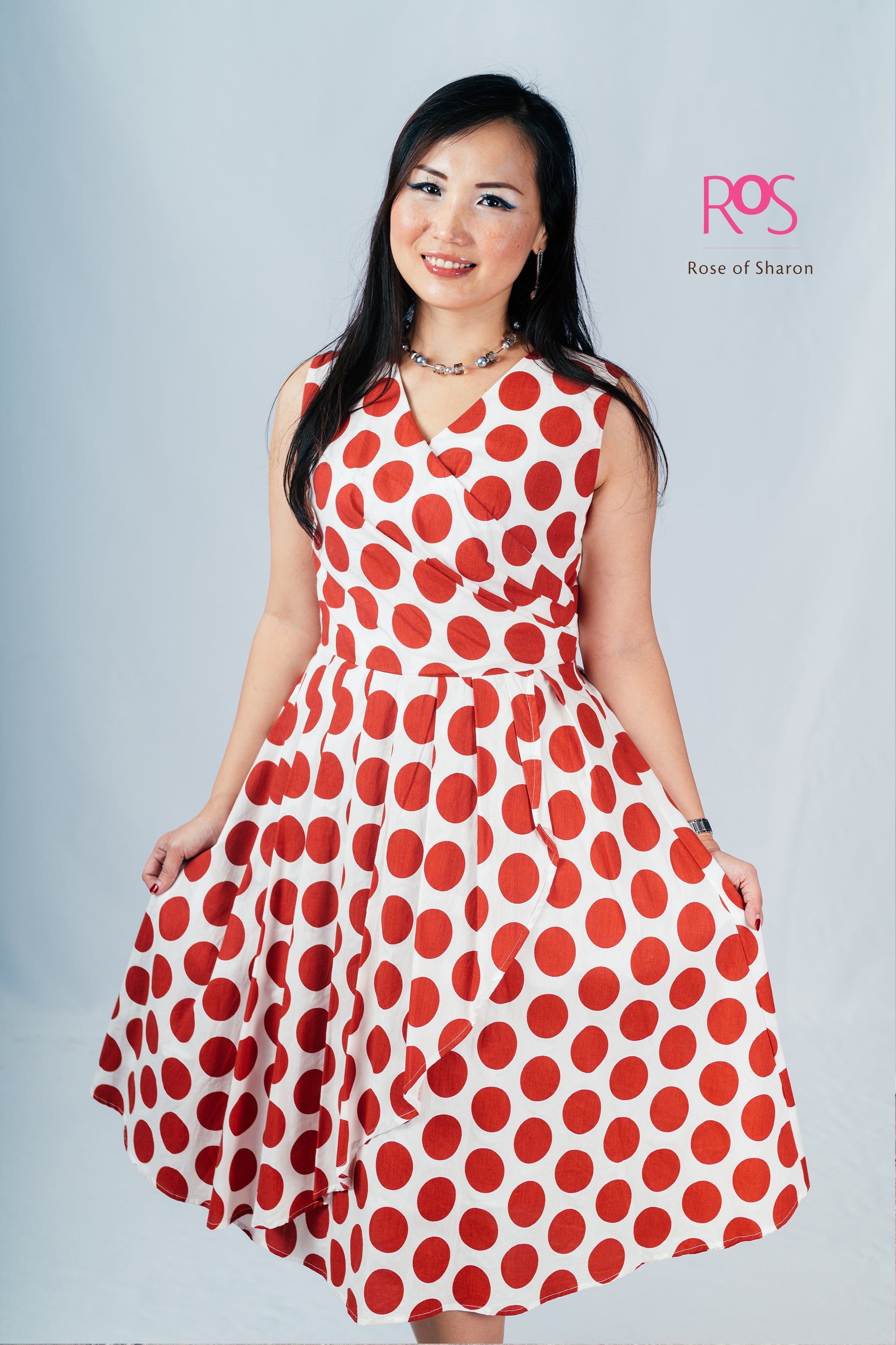 Retro Polka Dots Crossover Maxi Dress